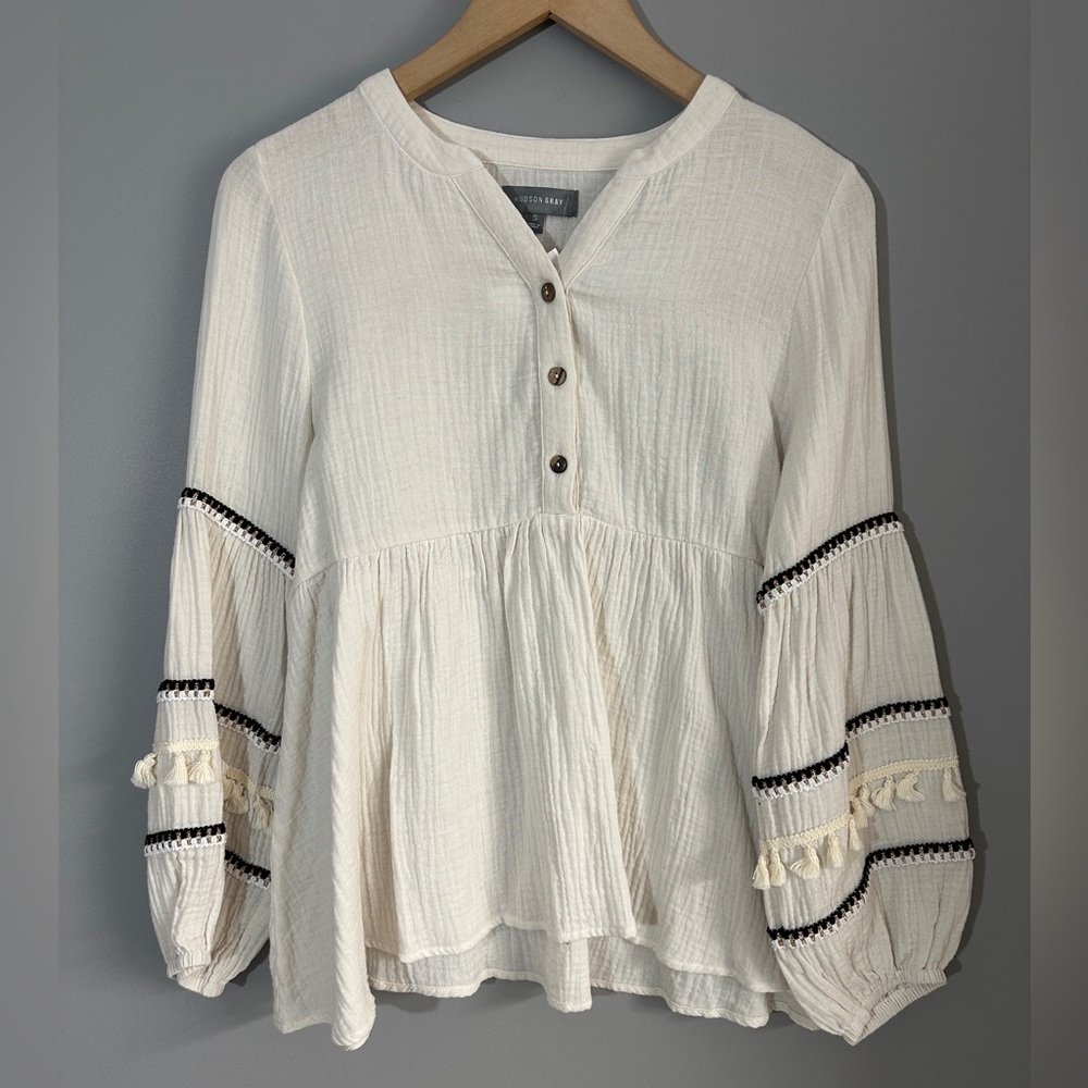 Hudson Gray‎ Boho Puff Sleeve Top Casual Cotton Womens Size Small Bohemian